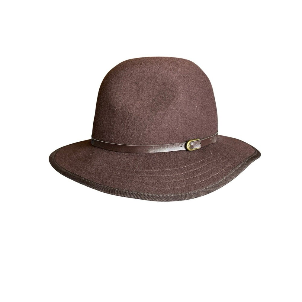 prAna Ruth Hat Womens 100% Wool Brown Wide Brim Fedora Leather Band One Size